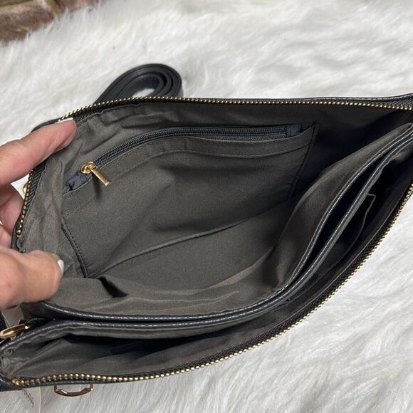 Gray Zipper Clutch Crossbody Bag NEW - Picture 5 of 6